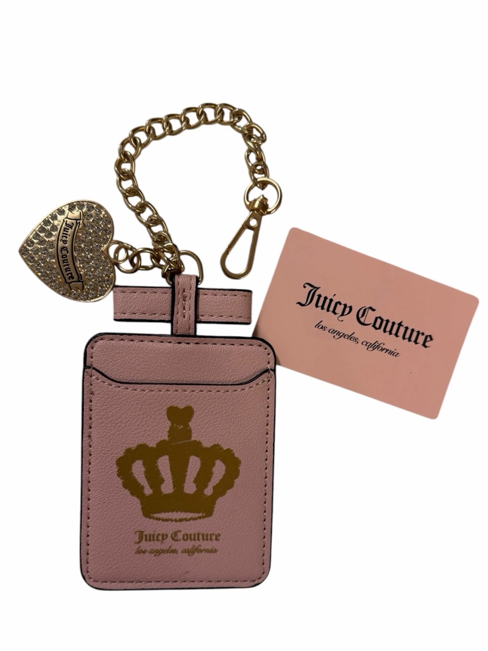 👑 NWT Juicy Couture Blush Pink Card Holder Keychain/ Purse Charm with Gold Crown